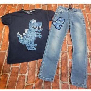 Next Direct Boys Dino Dinosaur Set 4 5 4/5 Guc Jeans & Shirt